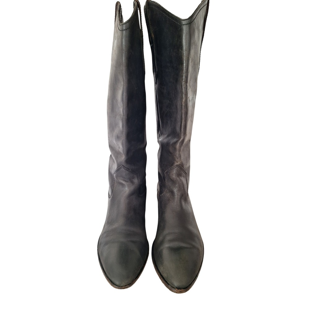 Frye Melissa Tall Dark Gray  Leather Equestrian Western Boots 8M 3471361-BLK